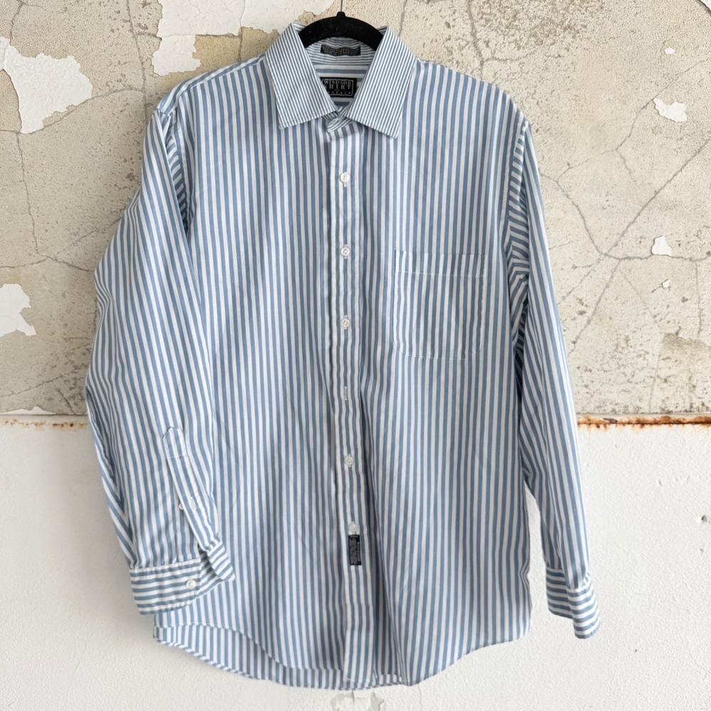 Vtg Button Down Shirt Blue White Stripes Windsor Shirt Company Mens L Classic‎